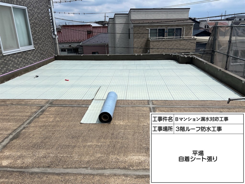 葛飾区 Bマンション 漏水対応工事 自着シート張り